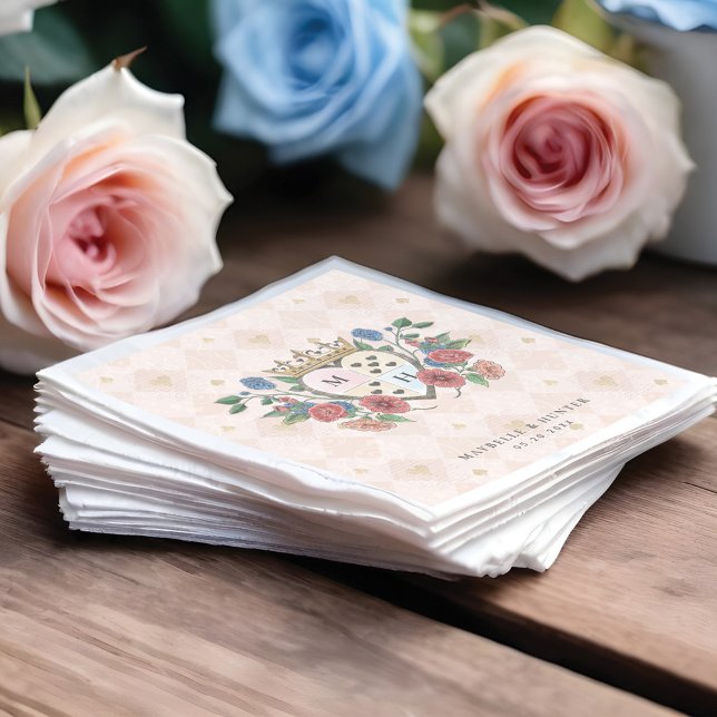 Vintage Alice in Wonderland Crown Heart Monogram Napkins (Vintage Alice in Wonderland Crown Heart Monogram Napkins)