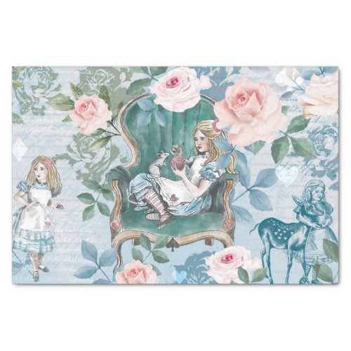 Vintage Alice In Wonderland Decoupage Pink Roses Tissue Paper