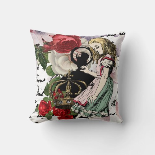 Vintage Alice in Wonderland Decoupage Throw Pillow