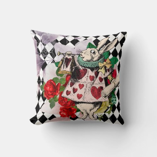 Vintage Alice in Wonderland Decoupage Throw Pillow