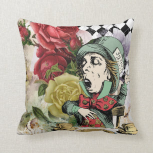 Vintage Alice in Wonderland Decoupage Throw Pillow