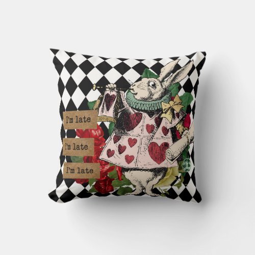 Vintage Alice in Wonderland Decoupage Throw Pillow