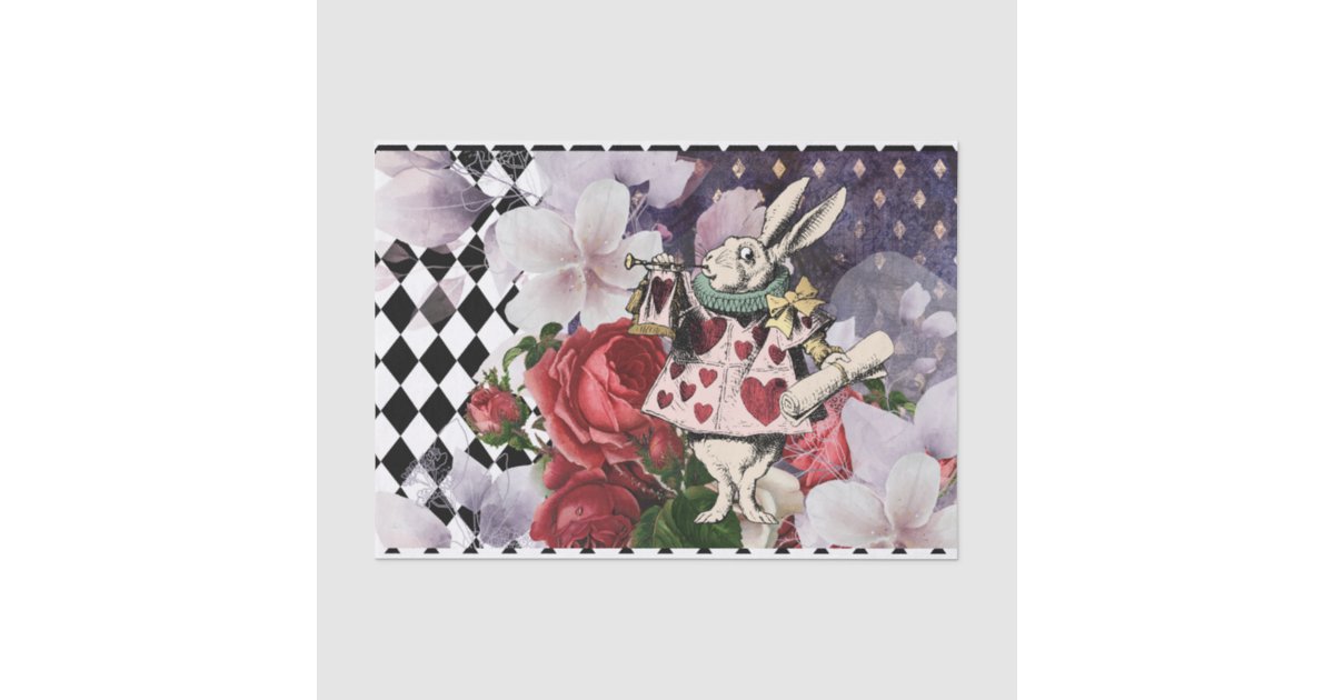 White Rabbit Tissue Vintage Alice in Wonderland Decoupage White Rabbit Tissue Paper | Zazzle