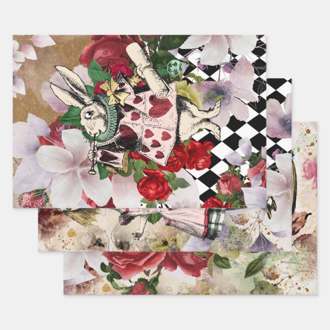 Vintage Alice in Wonderland Decoupage Wrapping Paper Sheets (Set)