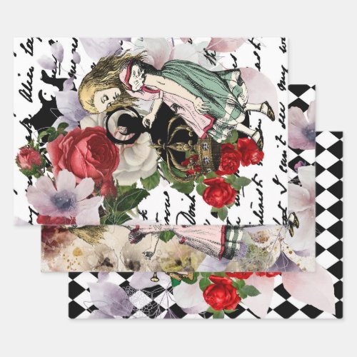 Vintage Alice in Wonderland Decoupage Wrapping Paper Sheets