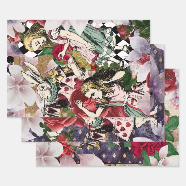 Vintage Alice in Wonderland Decoupage Wrapping Paper Sheets (Set)