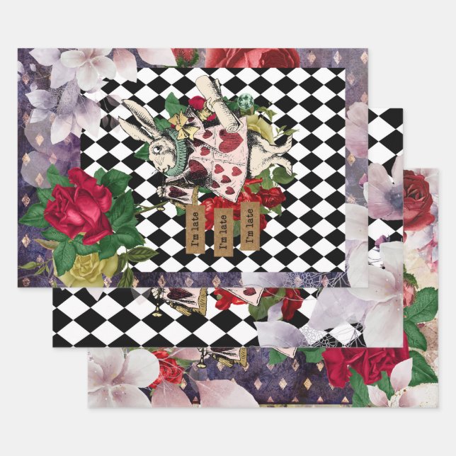 Vintage Alice in Wonderland Decoupage Wrapping Paper Sheets (Set)