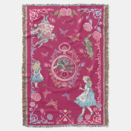 Vintage Alice In Wonderland Fairytale Decoupage Throw Blanket