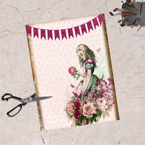 Vintage Alice in Wonderland Floral Roses Tissue Paper