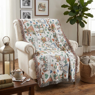 Vintage Alice in Wonderland Garden Party Throw Blanket