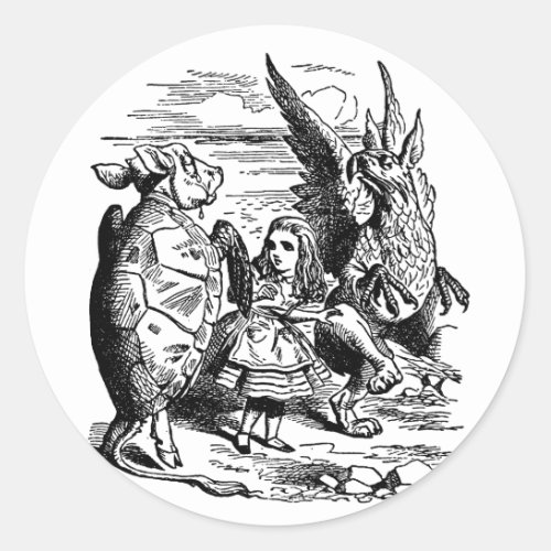 Vintage Alice in Wonderland Gryphon Mock Turtle Classic Round Sticker