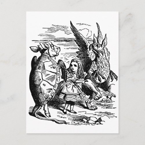 Vintage Alice in Wonderland Gryphon Mock Turtle Postcard