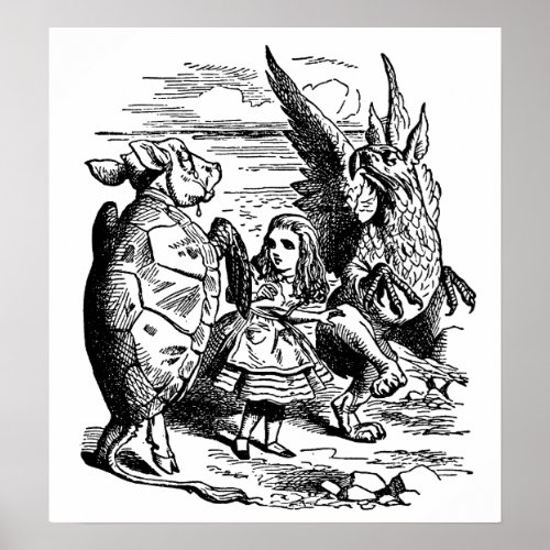 Vintage Alice in Wonderland Gryphon Mock Turtle Poster