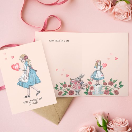 Vintage Alice In Wonderland Happy Valentines Day  Holiday Card