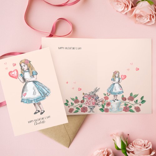 Vintage Alice In Wonderland Happy Valentines Day Holiday Card