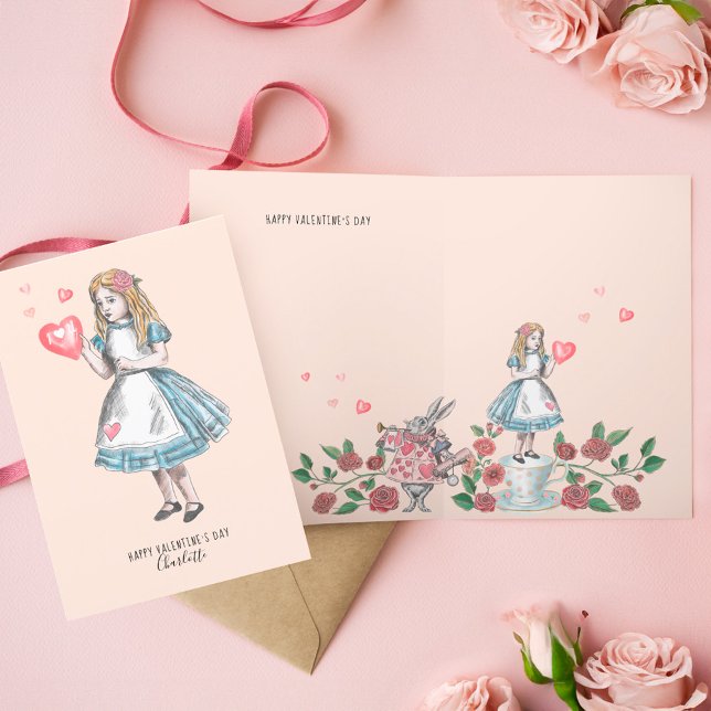 Vintage Alice In Wonderland Happy Valentine's Day Holiday Card (Vintage Alice In Wonderland Happy Valentine's Day Holiday Card)