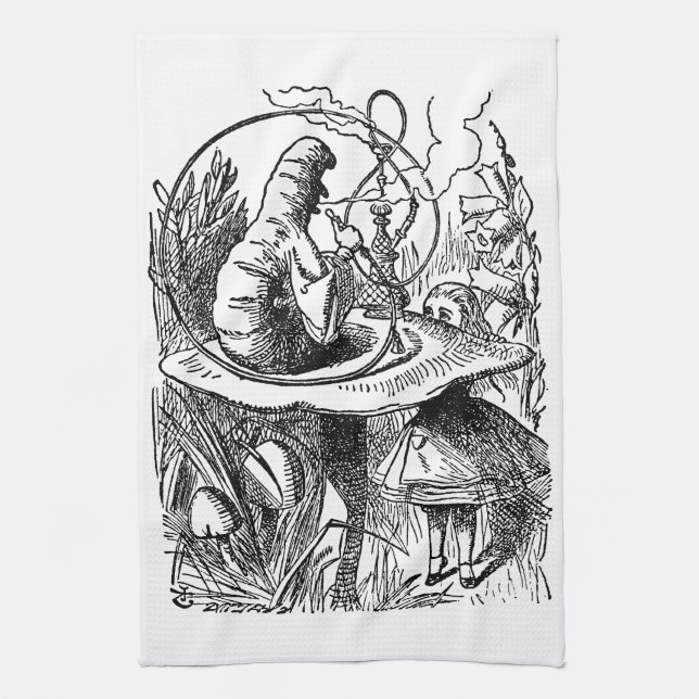 Vintage Alice in Wonderland Hookah Caterpillar Kitchen Towel (Vertical)