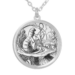 Vintage Alice in Wonderland Hookah Caterpillar Silver Plated Necklace