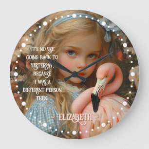 Vintage Alice in Wonderland Hugging Flamingo Large Clock