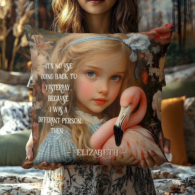 Vintage Alice in Wonderland Hugging Flamingo Throw Pillow (Creator Uploaded)