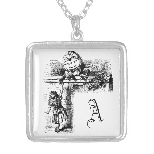 Vintage Alice in Wonderland Humpty Dumpty on Wall Silver Plated Necklace