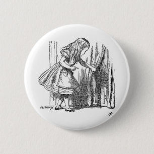 Vintage Alice in Wonderland looking for the door Button