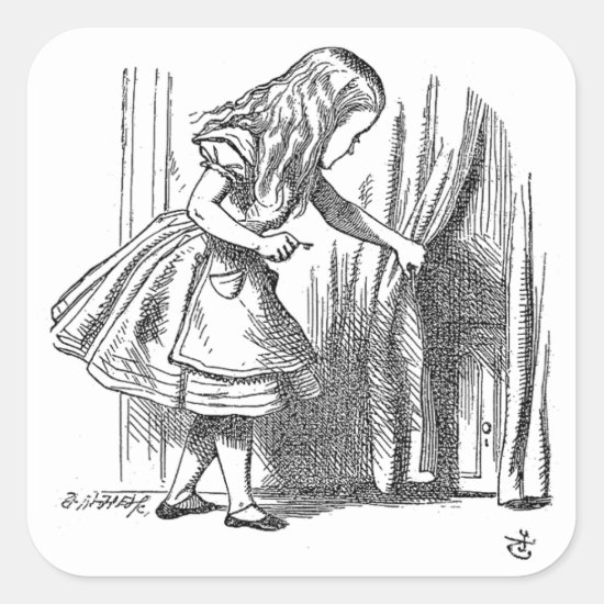 Vintage Alice in Wonderland looking for the door Square Sticker