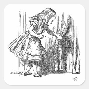 Vintage Alice in Wonderland looking for the door Square Sticker
