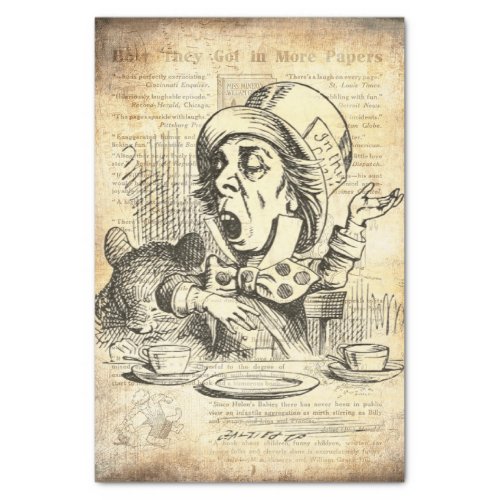 Vintage Alice in Wonderland Mad Hatter Decoupage  Tissue Paper