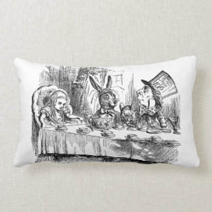 Vintage Alice in Wonderland Mad Hatter tea party Lumbar Pillow