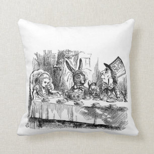 Vintage Alice in Wonderland Mad Hatter tea party Throw Pillow