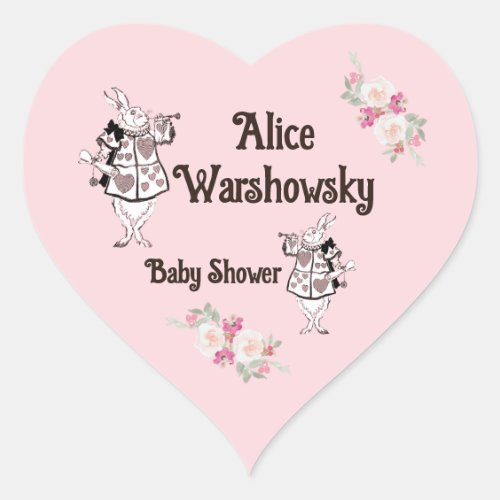 Vintage Alice in Wonderland Pink Girl baby shower  Heart Sticker