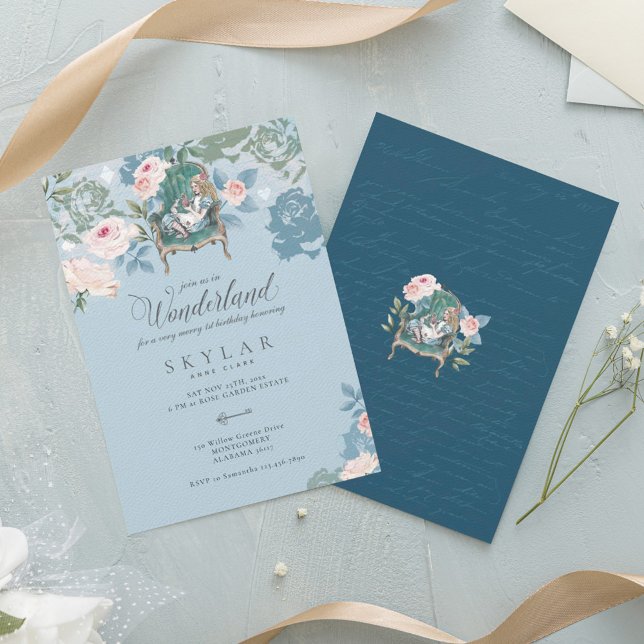 Vintage Alice In Wonderland Pink Roses Birthday Invitation (Creator Uploaded)