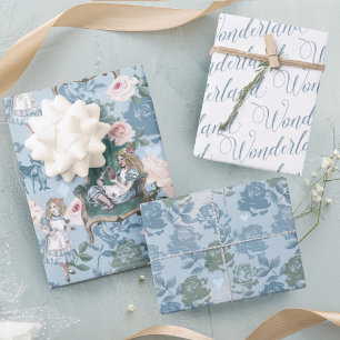 Vintage Alice In Wonderland Pink Roses Decoupage Wrapping Paper Sheets