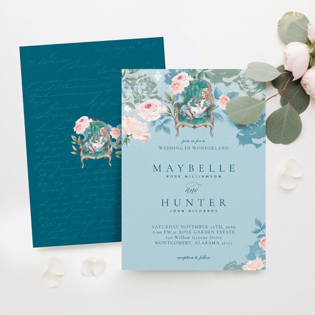 Vintage Alice In Wonderland Pink Roses Wedding Invitation (Vintage Alice In Wonderland Pink Roses Wedding Invitation)