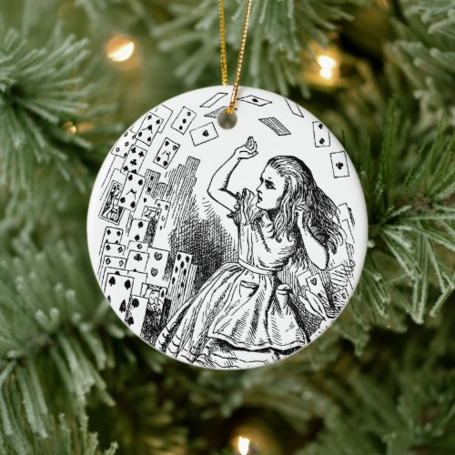 Vintage Alice in Wonderland, Playing Cards Flying Ceramic Ornament