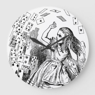Vintage Alice in Wonderland, Playing Cards Flying Large Clock