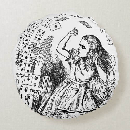 Vintage Alice in Wonderland Playing Cards Flying Round Pillow