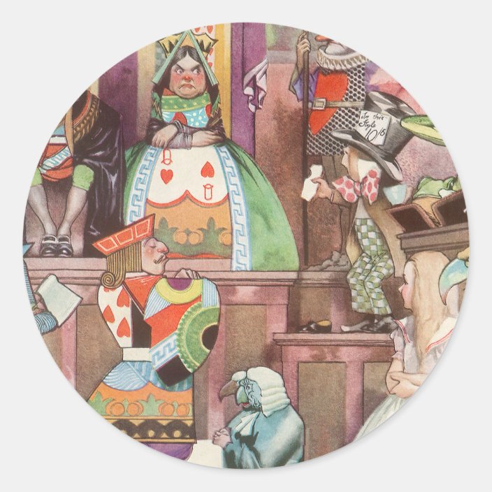 Vintage Alice In Wonderland Queen Of Hearts Classic Round Sticker Zazzle Com