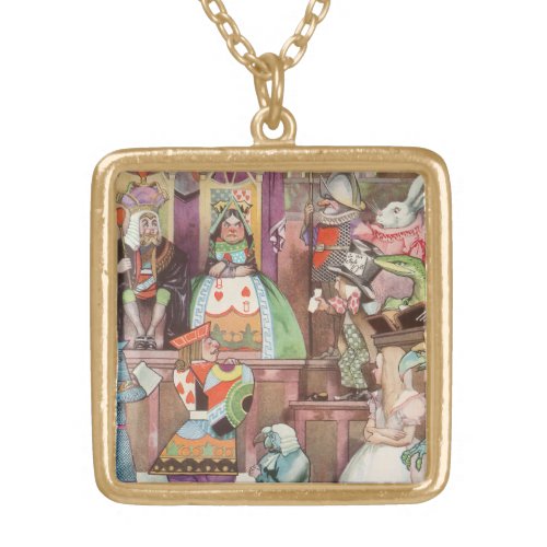 Vintage Alice in Wonderland Queen of Hearts Gold Plated Necklace