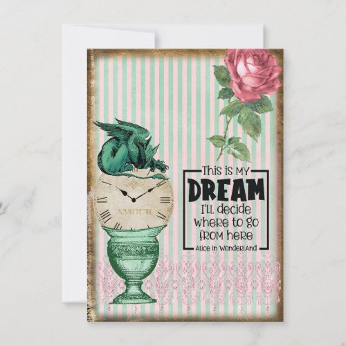 Vintage Alice in Wonderland Rose Gryphon Quote Note Card