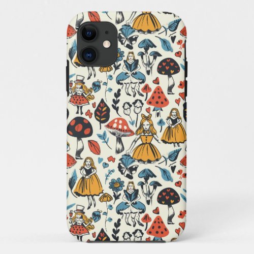 Vintage Alice in Wonderland Seamless Pattern  iPhone 11 Case