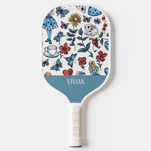 Vintage Alice in Wonderland Seamless Pattern  Pickleball Paddle