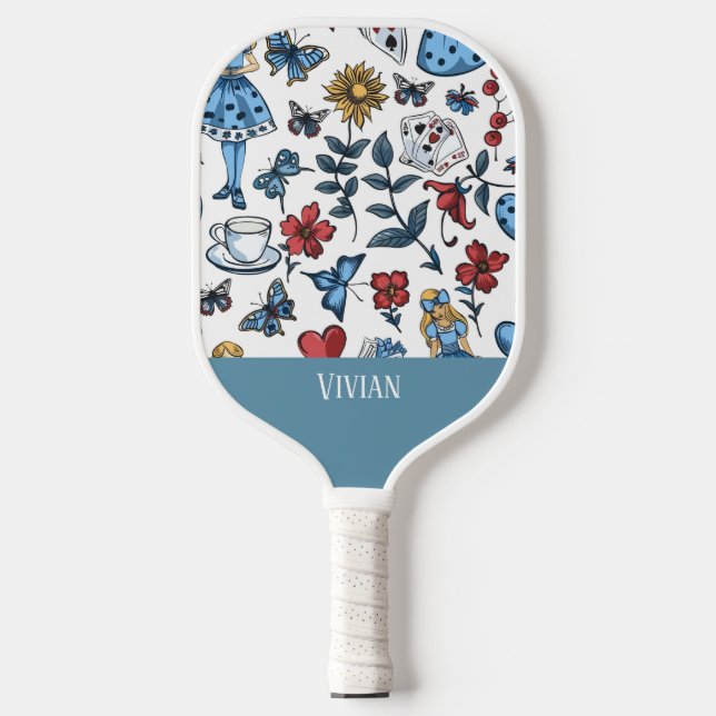 Vintage Alice in Wonderland Seamless Pattern  Pickleball Paddle (Front)