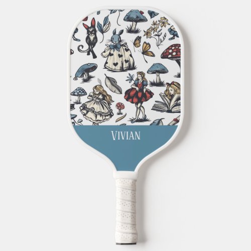 Vintage Alice in Wonderland Seamless Pattern  Pickleball Paddle