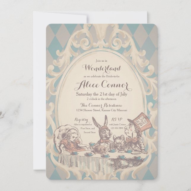 Vintage Alice in Wonderland Shower Invitations (Front)