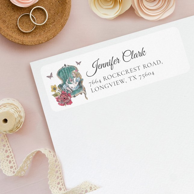 Vintage Alice in Wonderland Sitting In Green Chair Label (Creator Uploaded)