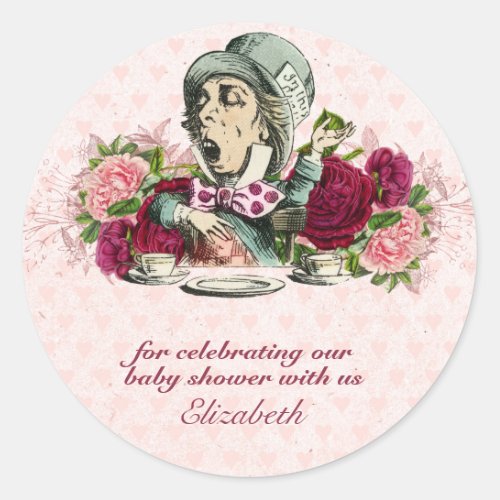 Vintage Alice In Wonderland Tea Party BABY SHOWER Classic Round Sticker