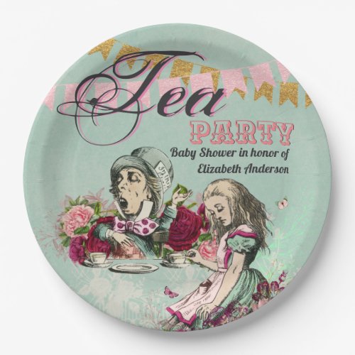 Vintage Alice In Wonderland Tea Party BABY SHOWER Paper Plates