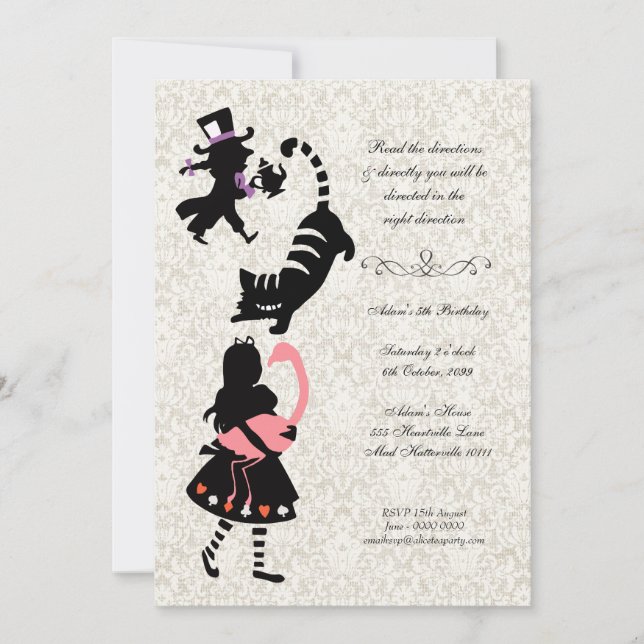Vintage Alice in Wonderland Tea Party Birthday Invitation (Front)